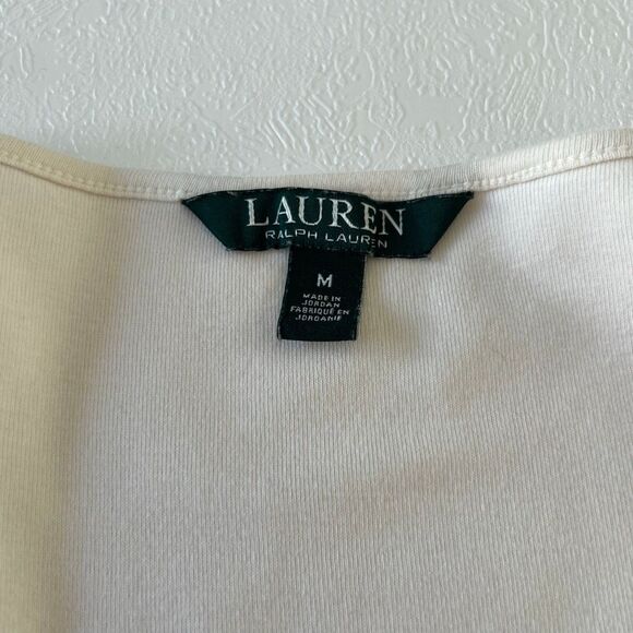 Lauren Ralph Lauren Cream Embellished Scoop Neck Top | 3/4 Sleeve | Size Medium - Picture 5 of 8